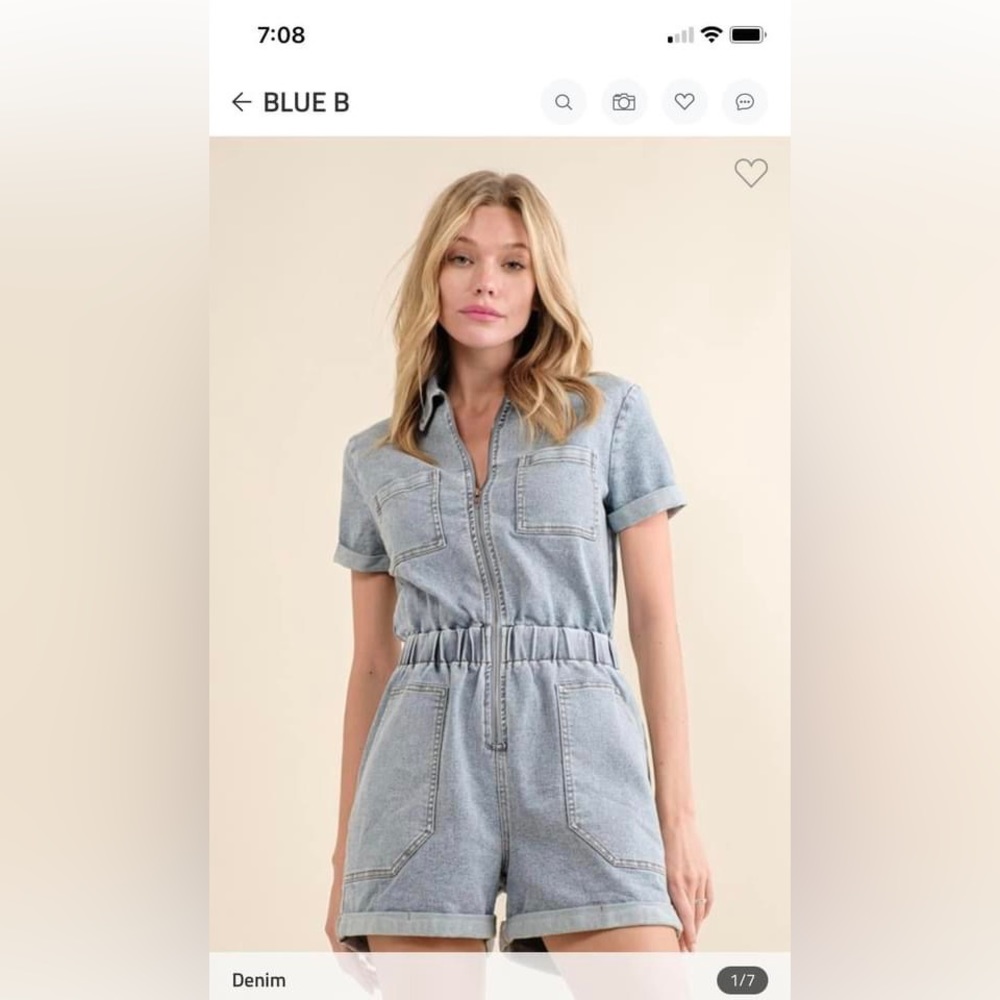 NWT Blue B Denim romper with zipper front